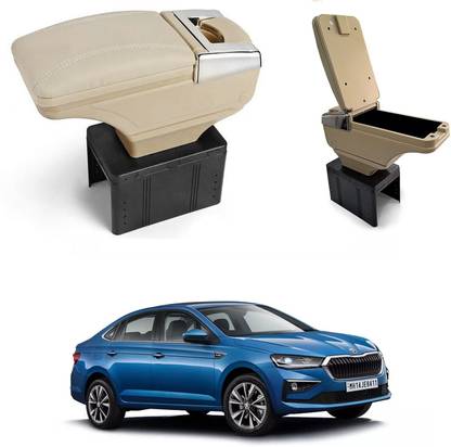 Oshotto PU Leather AR-01 Car Armrest Console Box For Slavia Beige Car Armrest