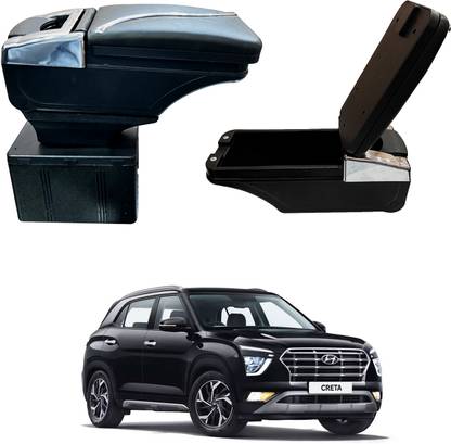 Oshotto PU Leather AR-02 Car Armrest Console Box For Creta (2020-2022) Black Car Armrest