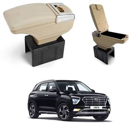 Oshotto PU Leather AR-01 Car Armrest Console Box For Creta (2020-2022) Beige Car Armrest
