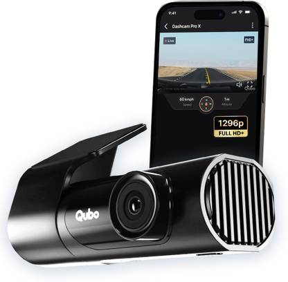 Qubo Smart Dashcam Pro X| FHD+| 1296p| NightPulse Vision| Supercapacitor|360 Rotation In-car Camera System