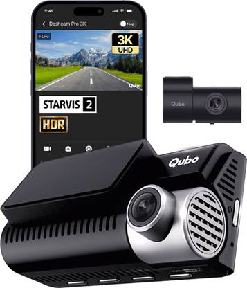 Qubo Smart Dashcam Pro 3K+Rear| Sony STARVIS 2| 5MP&2MP| NightPulse Vision| 3.2LCD In-car Camera System