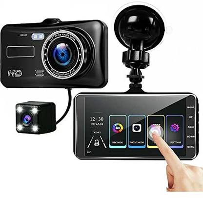 Techdash Full HD 4 Inch Touch Dual Dash Cam with G-Sensor Motion Detection Reverse Assist Camera System
