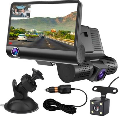 FABTEC 3 Lens HD 1080P Car Dashcamera with Night Vision, G-Sensor, Parking Assistance Dashboard, In-car, Reverse Assist Camera System
