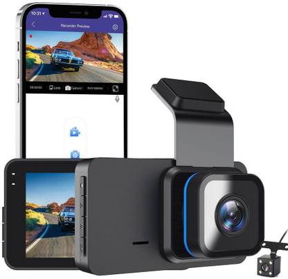 Techdash 2K Dual Dash Cam with GPS, WiFi, 3-Inch Screen, Night Vision In-car Camera System