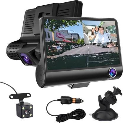 CARZEX 4 Inch IPS Screen 3 Camera, Car DVR HD 1080P Loop Recording Car Dashcam 32GB Dashboard Camera System