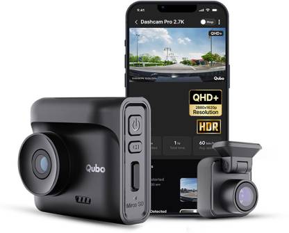 Qubo Smart Dashcam Pro 2.7K + Rear| QHD+| 5MP & 2MP| NightPulse Vision| GPS| 2LCD In-car Camera System