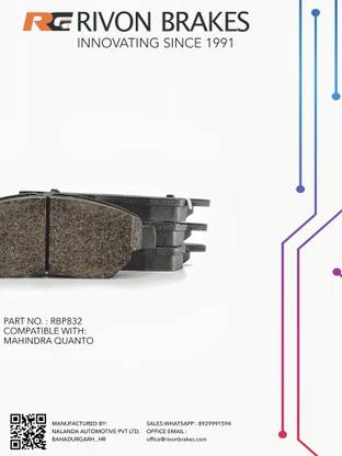 rIvon RBP-832 Front Brake Pad for Mahindra Quanto (Set of 4Pcs) Vehicle Disc Pad