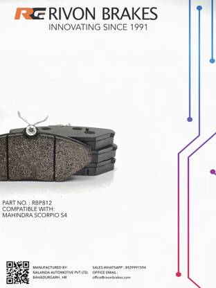 rIvon RBP-812 fornt Brake Pad for Mahindra Scorpio MHawk (Set of 4) Vehicle Disc Pad