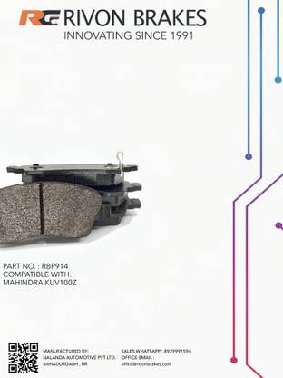 rIvon RBP-914 Front Brake Pad for Mahindra KUV100 (Set of 4Pcs) Vehicle Disc Pad