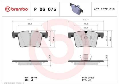 BREMBO P06075 Front Disc Brake Pad fits BMW 1'S F20, 3'S F30 LCI, 3'S F07 GT, X3 F25 Vehicle Disc Pad