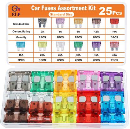 BLP 25Pcs Standard Fuse Kit - Replacement Big Blade Fuses for Vehicles (2A-40A) Car Fuse Box