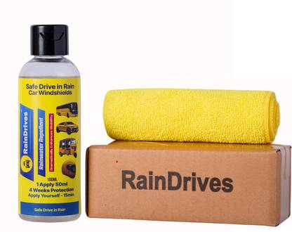 RainDrives Rain Water Repellent Liquid with Micorfiber Liquid Vehicle Glass Cleaner