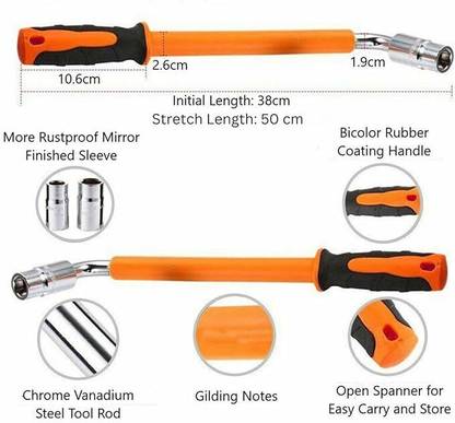 Octapax 1 Telescopic Car Wheel Nut Wrench Premium Car Telescopic Nut Spanner Car Wheel Nut Remover Single Sided Lug Wrench Double Sided Lug Wrench