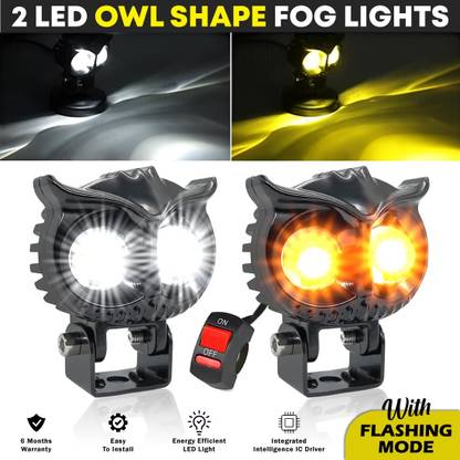 BRXR 2 Led OWL Shape Fog Light LED High & Low Beam With On/Off Switch | Flashing Mode Fog Lamp Motorbike, Car LED (20 V, 20 W)