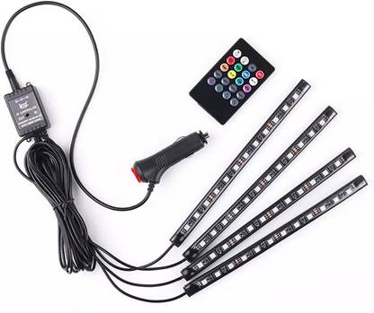 MOTO XSPEED 4Pcs 48 LED Multi Colour Music Car Strip Atmosphere and Wireless Remote Control Interior Light Car LED (12 V, 10 W)
