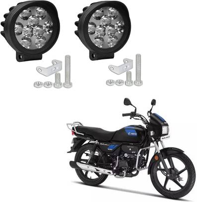 ROYAL AUTO MART Waterproof Round 9 Pearls Headlights_L1-340 Headlight Motorbike LED for Hero (12 V, 15 W)
