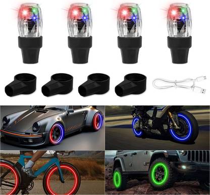 carfrill 4Pcs Tire Valve Cap Lights, Glow in The Dark LED Tire Valve Lights Dash Light Car, Motorbike LED (0 V, 0 W)