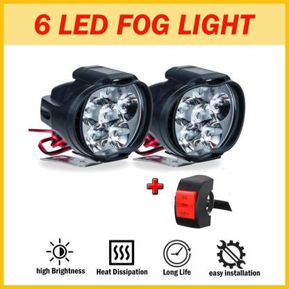 Znee Smart 6 LED Fog Light With Switch Fog Lamp Motorbike LED for Bajaj, TVS, KTM, Hero, Honda, Mahindra, Royal Enfield (12 V, 18 W)