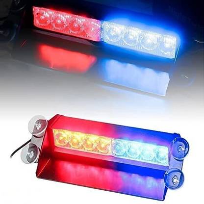 RawatZ Red/Blue 8-LED Car Dashboard Strobe Flasher Police Light 3 Modes For All Cars Dash Light Car LED (12 V, 35 W)