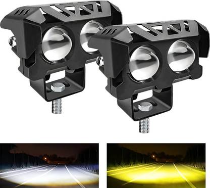 FABTEC 2 Eye Led Mini Drive Fog Light Projector Light with White/Yellow Led DRL Light Fog Lamp Motorbike, Car, Truck, Van LED (12 V, 30 W)