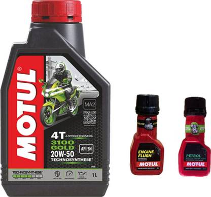 MOTUL 3100 4T GOLD 20W-50(1liter)+Engine flush(50ml)+Petrol system clean(50ml)combo Technosynthese (Semi Synthetic)