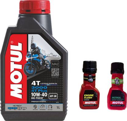 MOTUL 3000 4T PLUS 10W-40(1liter)+Engine flush(50ml)+Petrol system clean(50ml)combo Technosynthese (Semi Synthetic)