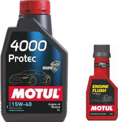 MOTUL 4000 PROTEC 15W40(1Lit)+Engine Flush(250ml)Combo Mineral Engine Oil