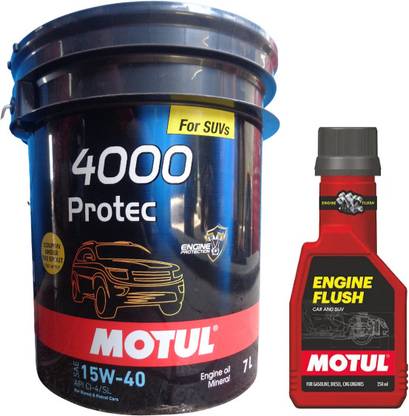 MOTUL 4000 PROTEC 15W40(7lit)+Engine Flush(250ml)Combo Mineral Engine Oil