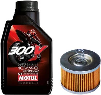 MOTUL 300V 10W40 4T Factory Line Bike Engine Oil with FZ Oil Filter Combo Full-Synthetic Engine Oil