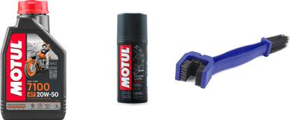 MOTUL 7100 4T 20W-50 4 Stroke Motor Oil 1L & Chain Lube C2 MC Care 150ML & Chain Brush Synthetic Blend Engine Oil