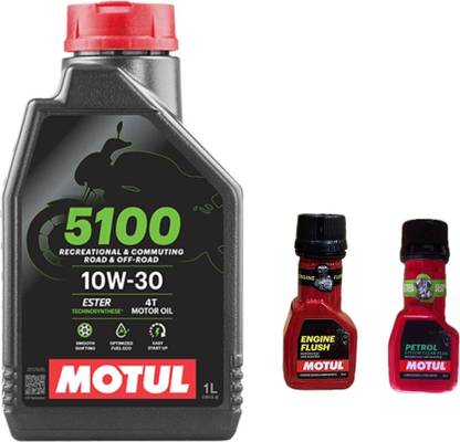MOTUL 5100 4T 10W-30(1liter)+Engine flush(50ml)+Petrol system clean(50ml)combo Synthetic Blend Engine Oil
