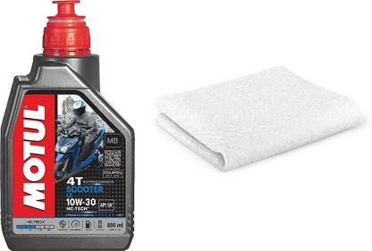 MOTUL 4T 4-Stroke Sae 10w-30 MB Hc Tech 800ML & Microfiber Cloth White Mineral Engine Oil