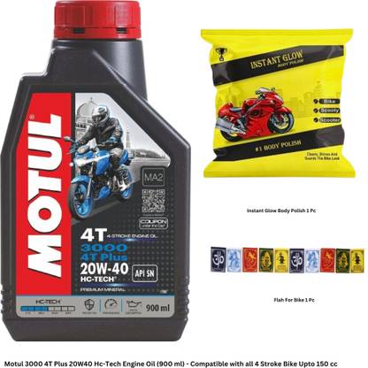 MOTUL 3000 4T Plus 10W-30 HC-TECH 4-STROKE ENGINE OIL & Polish with Key Chain Mineral Engine Oil