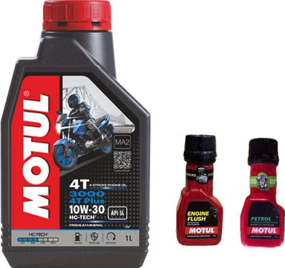MOTUL 3000 4T PLUS 10W-30(1litre)+Engine flush(50ml)+Petrol system clean(50ml)COMBO Technosynthese (Semi Synthetic)