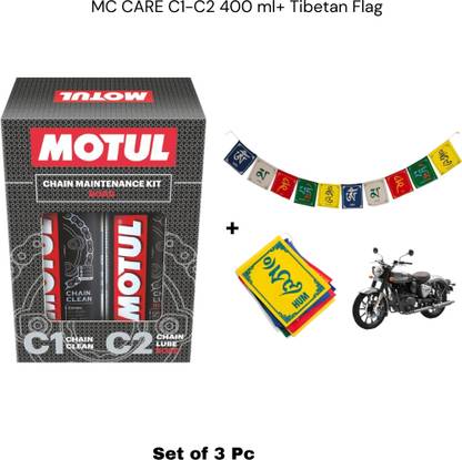 MOTUL MC CARE C1 CLEAN C2 LUBE 400ml & Tibetan Flag MC CARE C1-C2 CHAIN CLEAN-LUBE ROAD Chain Oil