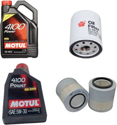 MOTUL 4100 5W30 Engine Oil, Air & Oil Filter Combo for TAVERA PETROL Synthetic Blend Engine Oil