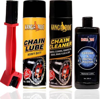 KANGAROO Bike Chain Lube and Cleaner Lubricant Spray With Cleaning Brush and Metal Polish (Perfect Chain Cleaning & Maintenance Kit) Chain Oil