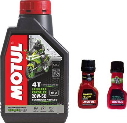 MOTUL 3100 4T GOLD 20W-50(1.2liter)+Engine flush(50ml)+Petrol system clean(50ml)combo Full-Synthetic Engine Oil