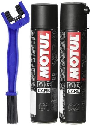 MOTUL Chain Cleaner C1 (400 ml) & Chain Lube Road C2 (400 ml) | Chain Cleaner Brush | Chain Oil