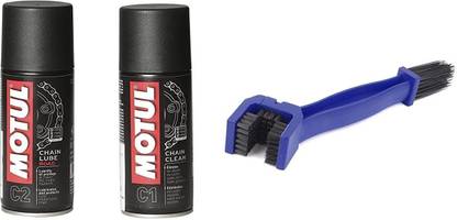 MOTUL CHAIN CLEAN C1 & CHAIN LUBE C2 AND CLEANING BRUSH MC CARE 150ML COMBO Grease for Car Daily use 800gm Grease