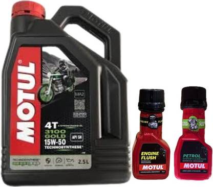 MOTUL 3100 4T GOLD 15W-50(2.5liter)+Engine flush(50ml)+Petrol system clean(50ml)combo Synthetic Blend Engine Oil