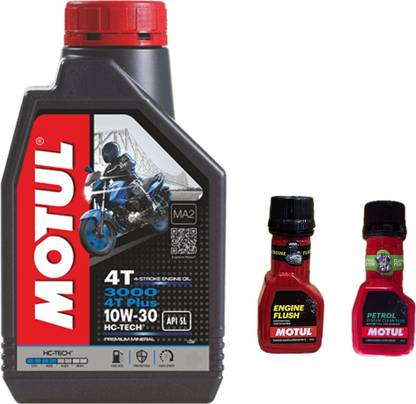 MOTUL 3000 4T PLUS10W-30(0.900liter)+Engine flush(50ml)+Petrol system clean(50ml)combo Technosynthese (Semi Synthetic)