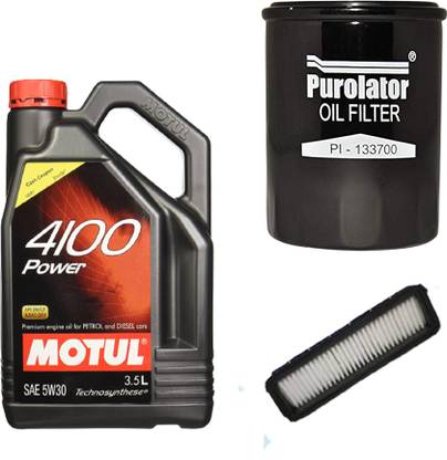 MOTUL 4100 5W30 Engine Oil, Air & Oil Filters Combo for Hyundai i10 Petrol Synthetic Blend Engine Oil