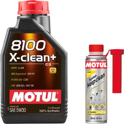 MOTUL 8100 X-CLEAN + 5W-30(1Lit)+SYSTEM KEEP CLEAN DIESEL(300ml)Combo Full-Synthetic Engine Oil