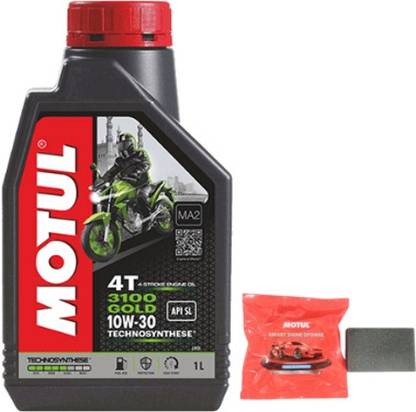 MOTUL 3100 4T Gold 10W-30 Engine Oil For Bikes with Smart Shine Sponge Combos Full-Synthetic Engine Oil