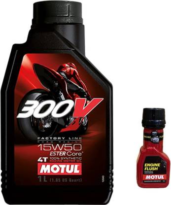 MOTUL 300V 4T 15W-50(1liter)+Engine flush(50ml) combo Full-Synthetic Engine Oil