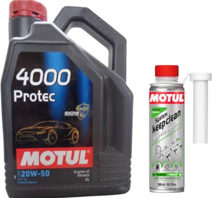MOTUL 4000 PROTEC 20W50(3LT)+SYSTEM KEEP CLEAN GASOLINE(300ml)Combo Mineral Engine Oil
