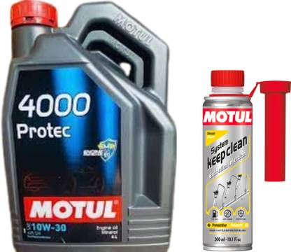 MOTUL 4000 PROTEC 10W30(4)+ SYSTEM KEEP CLEAN DIESEL(300ml)Combo - Mineral Engine Oil