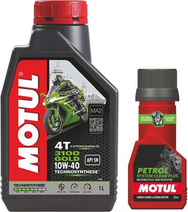 MOTUL 3100 4T GOLD 10W40 ENGINE OIL FOR BIKE - 1 L WITH PETROL SYSTEM CLEAN 50 ML 10w40 Full-Synthetic Engine Oil