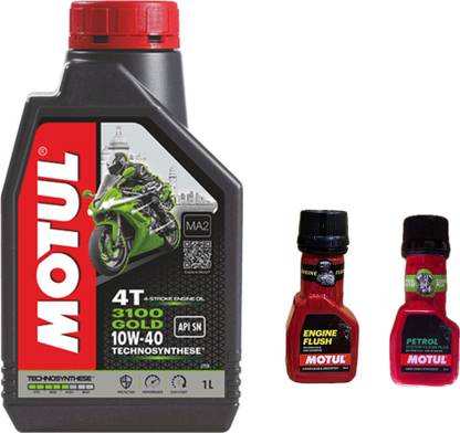 MOTUL 3100 4T GOLD 10W-40(1litre) +Engine flush(50ml)+Petrol system clean(50ml)COMBO Synthetic Blend Engine Oil